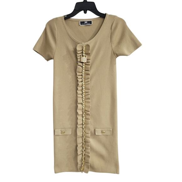 Elisabetta Franchi Women's Mini Dress Size Small Stretch Chain Detail Ruffle - Picture 7 of 12